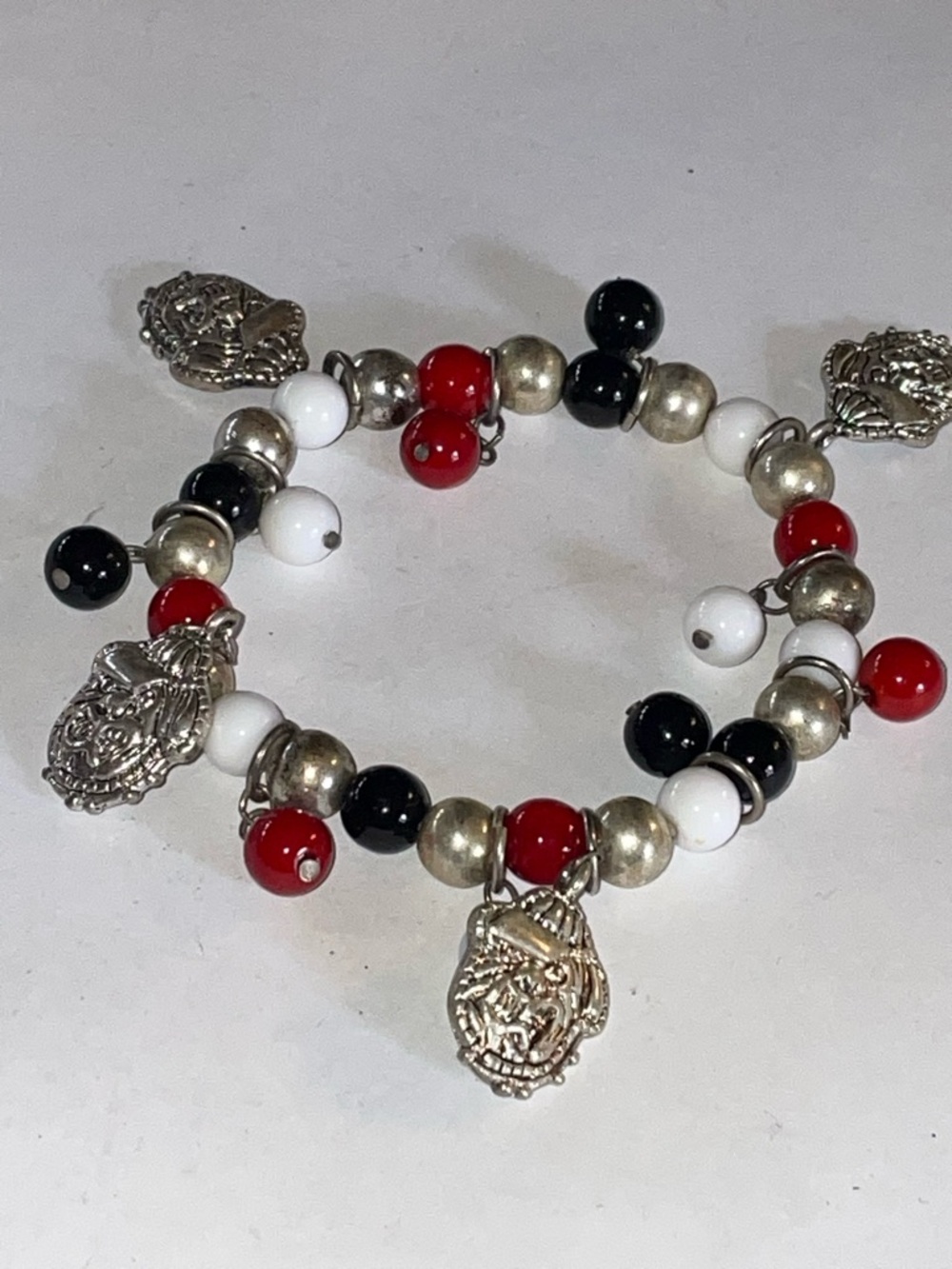 3/$10 Fashion Jewelry Beaded Charm Bracelet with Red, Black & White Beads